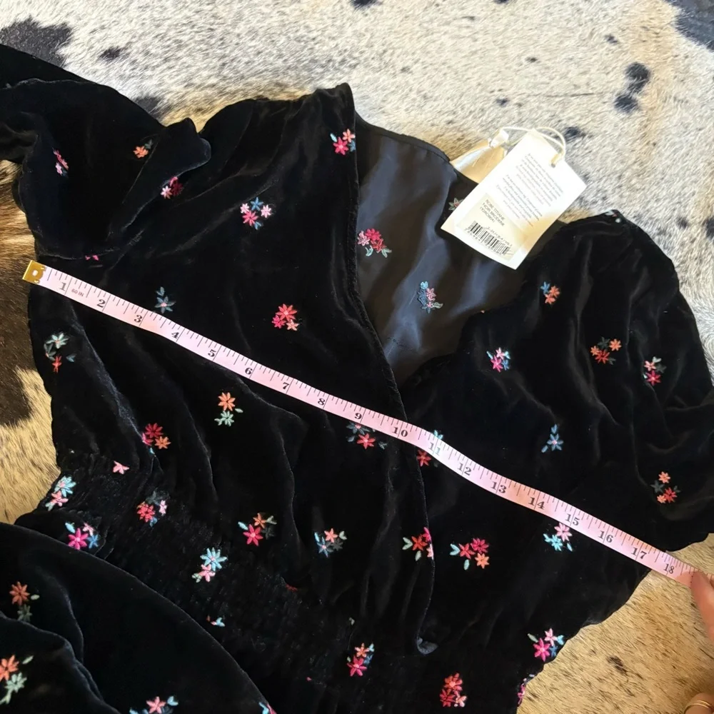 SEZANE Velvet Titiane Dress Midi Floral Embroidered In Noir Broderie Size 34 NWT